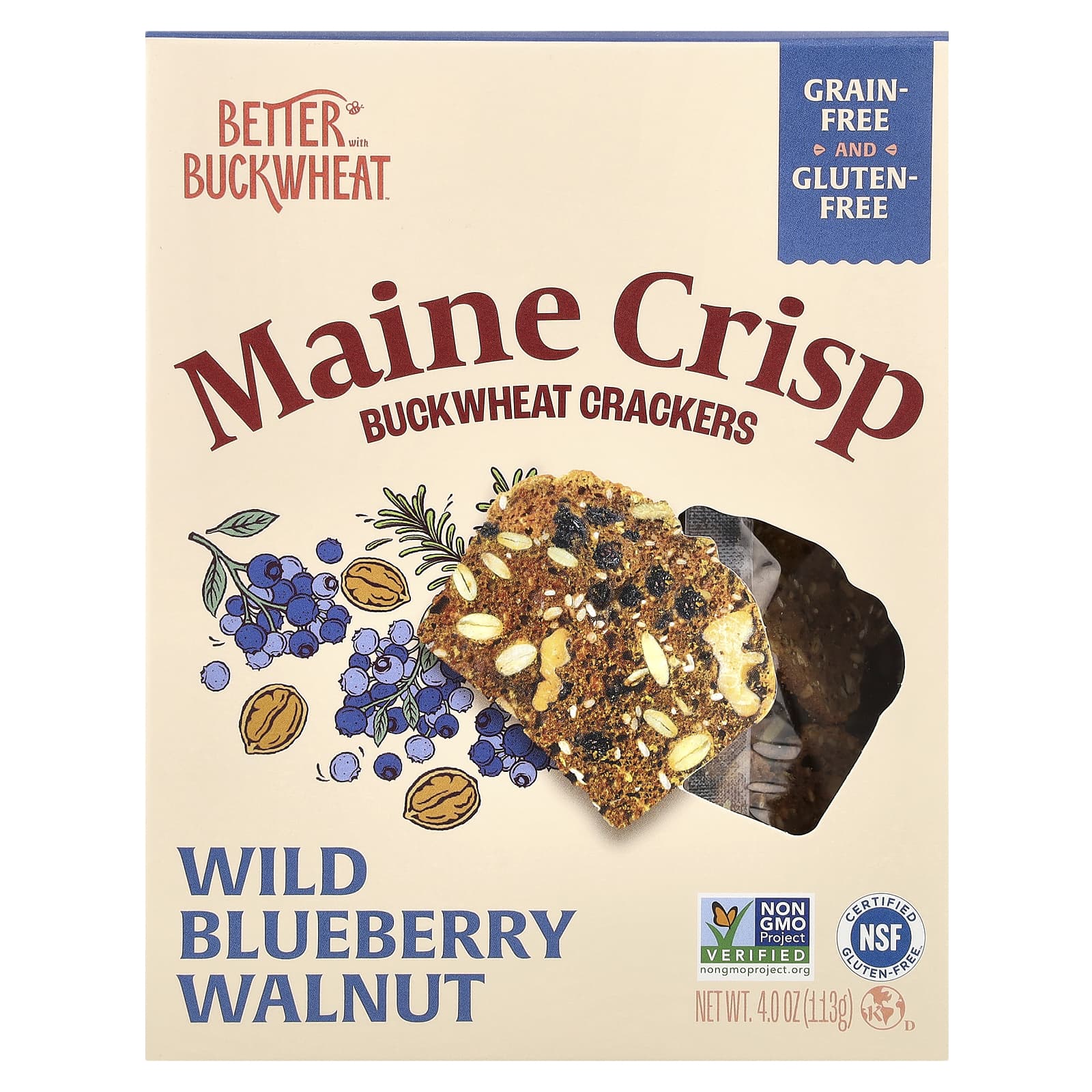 Better with Buckwheat Maine Crisp Buckwheat Crackers лесная голубика и грецкий орех 113 г 4 унции 1790₽