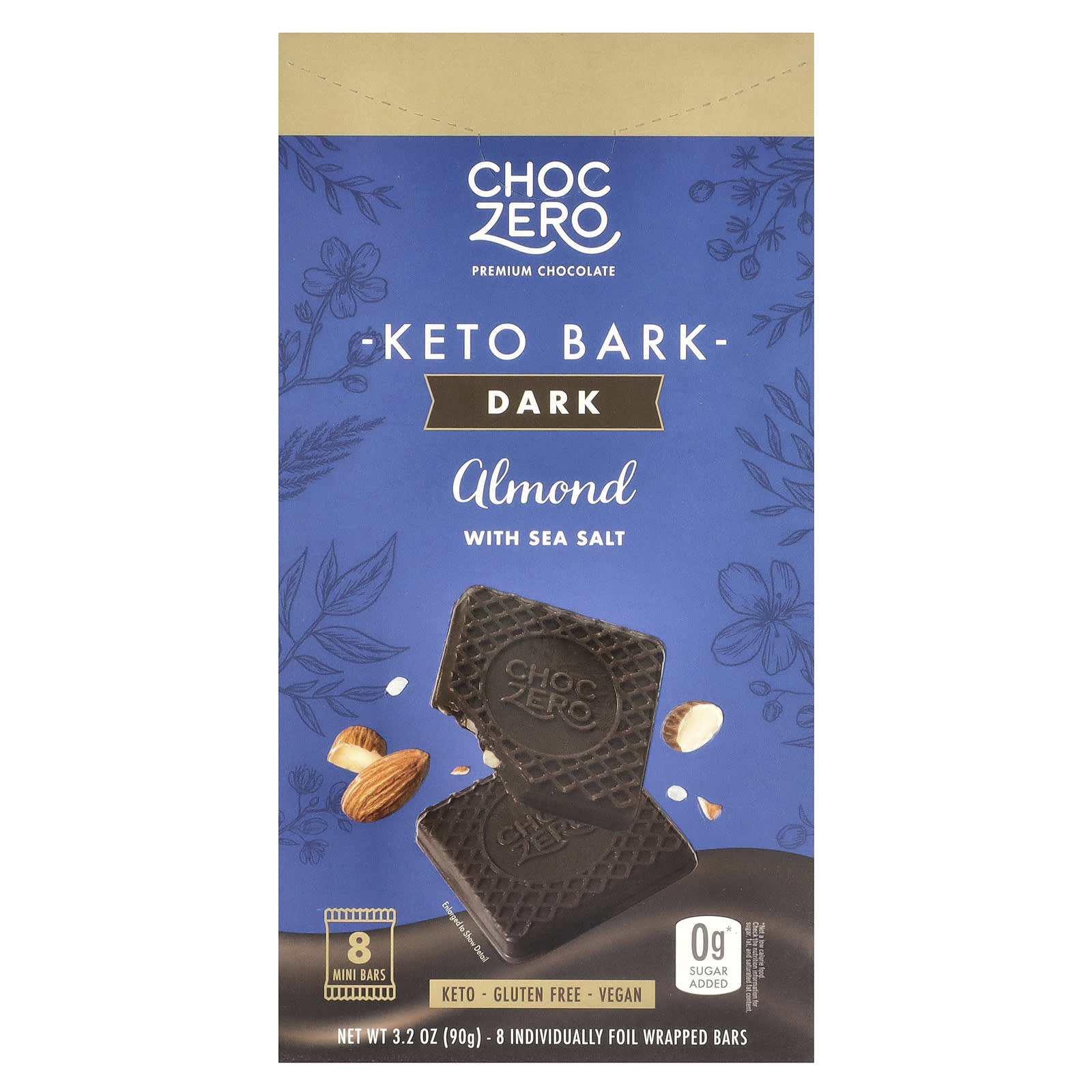 ChocZero Keto Bark темный шоколад миндаль с морской солью 8 батончиков в фольге 90 г 32 унции 1590₽