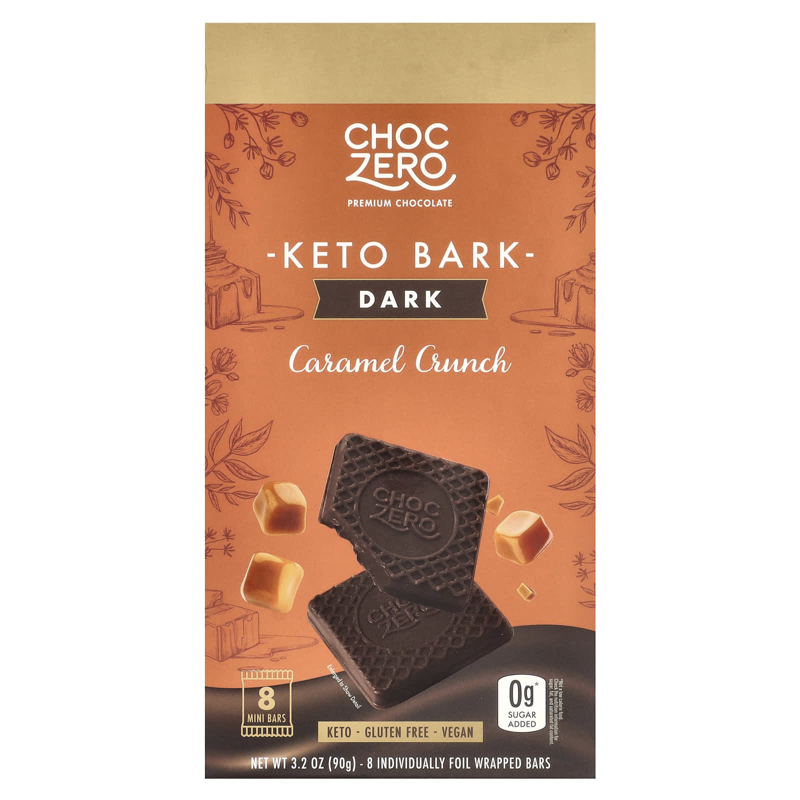 ChocZero Keto Bark темный шоколад хрустящая карамель 8 батончиков 90 г 32 унции 1590₽