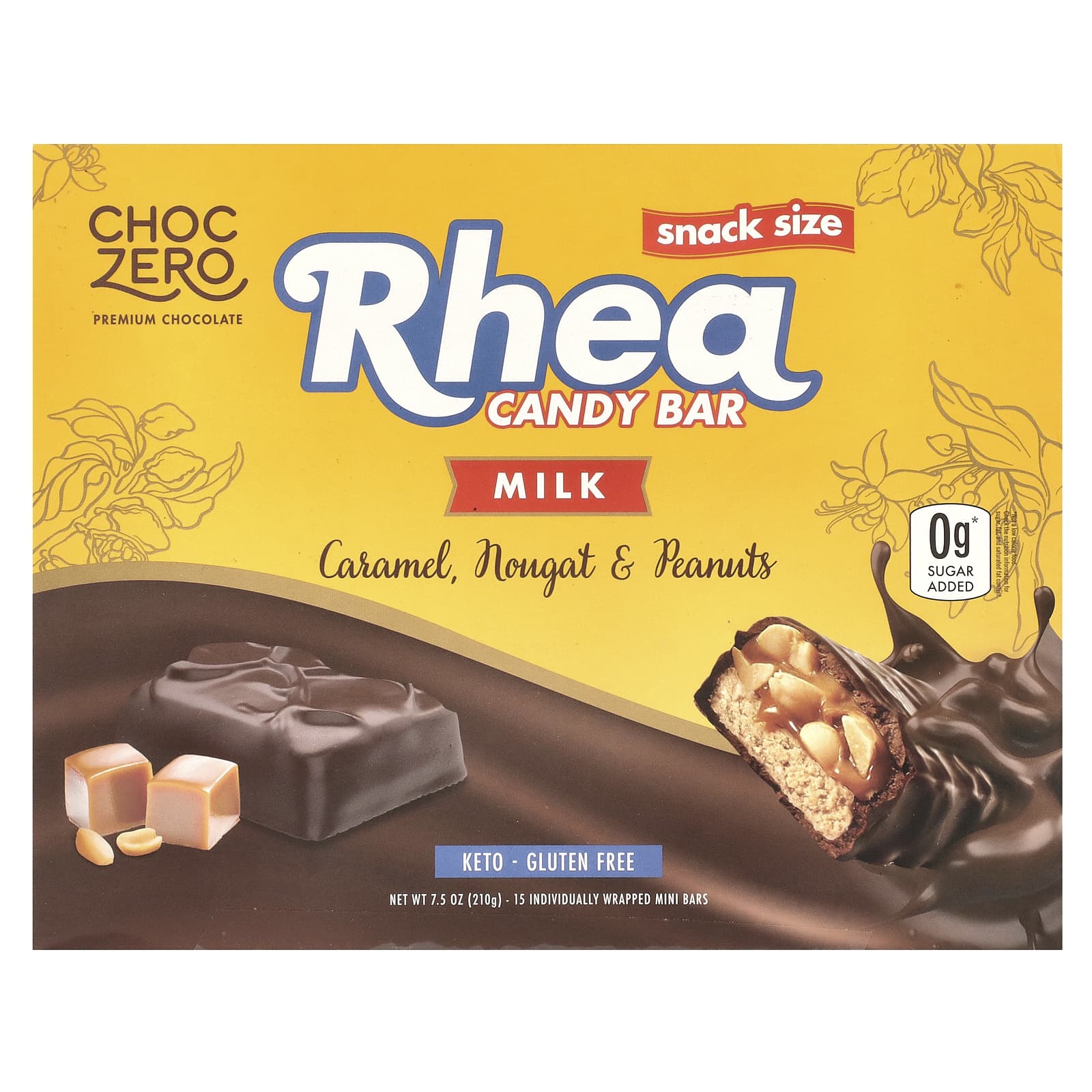 ChocZero Rhea Candy Bar молочный шоколад карамель нуга и арахис 15 батончиков 210 г 75 унции 1890₽