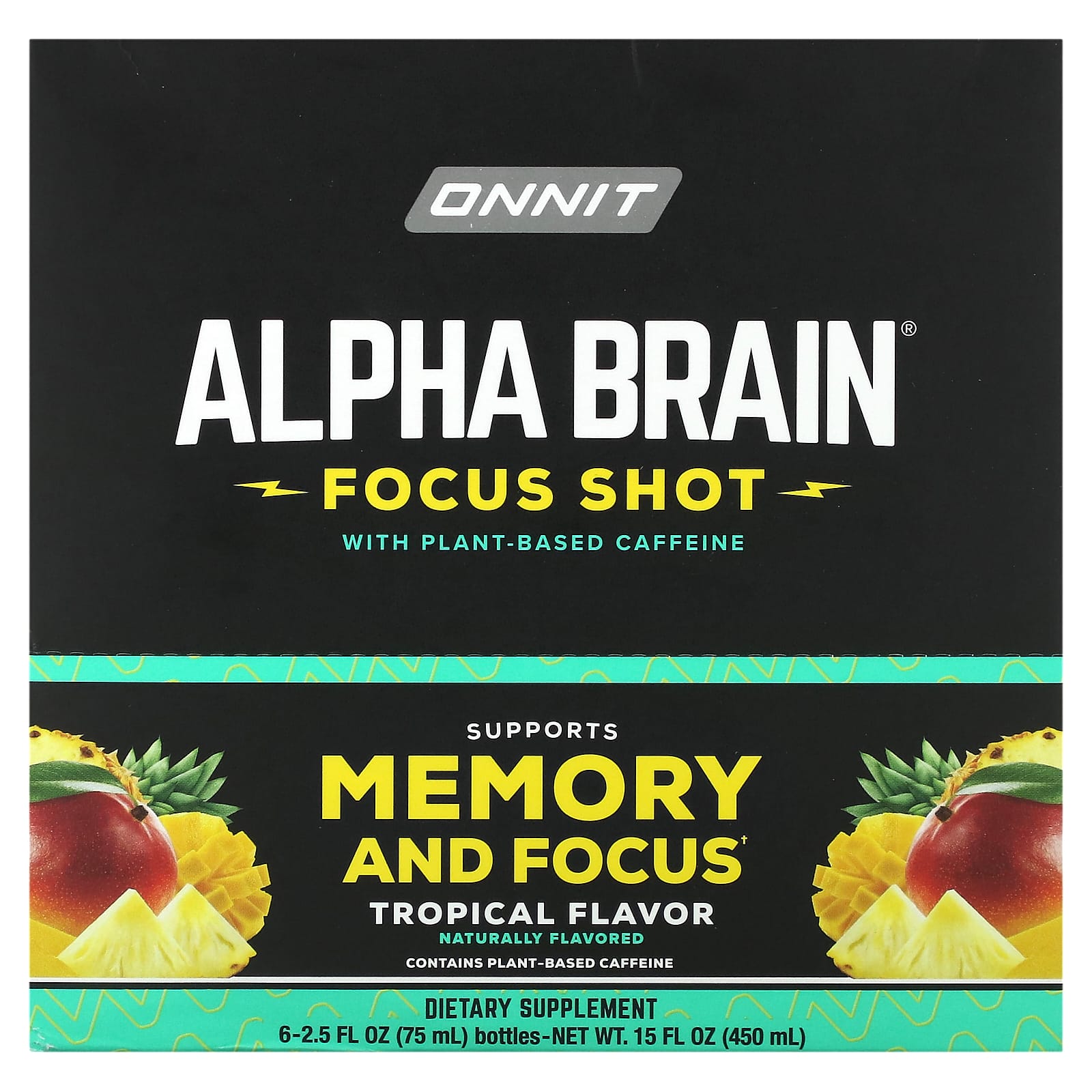 Onnit Alpha Brain Focus Shot тропическая смесь 6 флаконов по 75 мл 25 жидк унции 3890₽