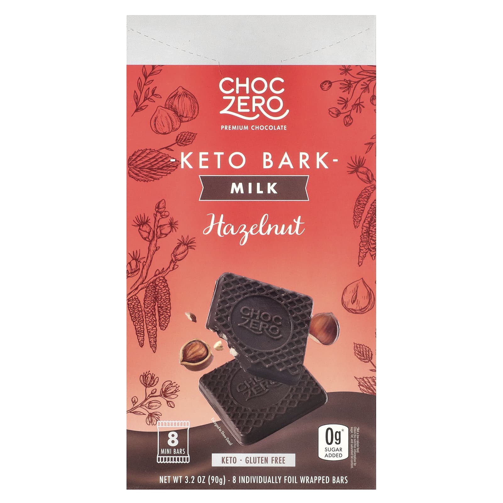 ChocZero Keto Bark молочный шоколад фундук 8 батончиков 90 г 32 унции 1590₽