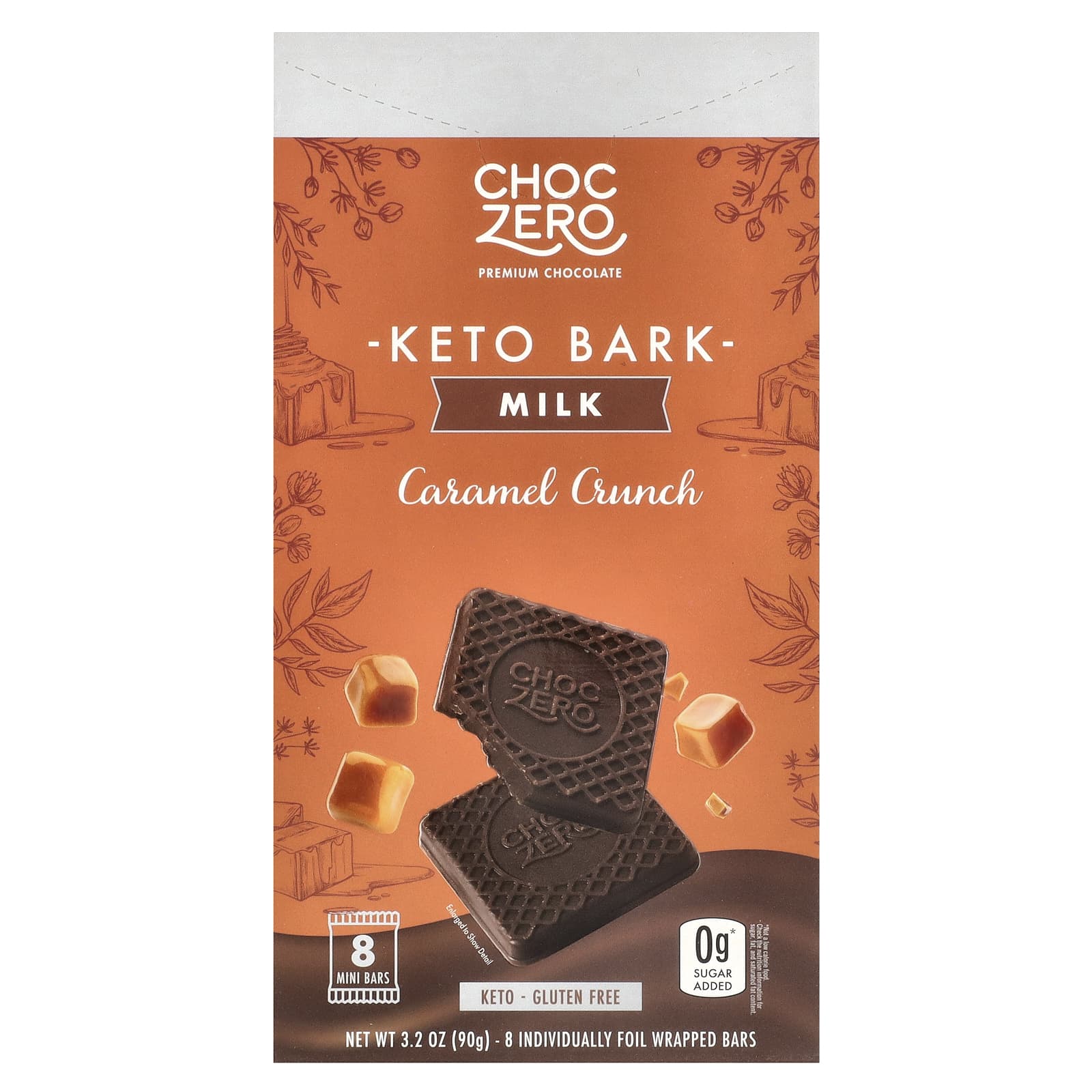 ChocZero Keto Bark молочный шоколад карамель 8 батончиков в фольге 90 г 32 унции 1590₽