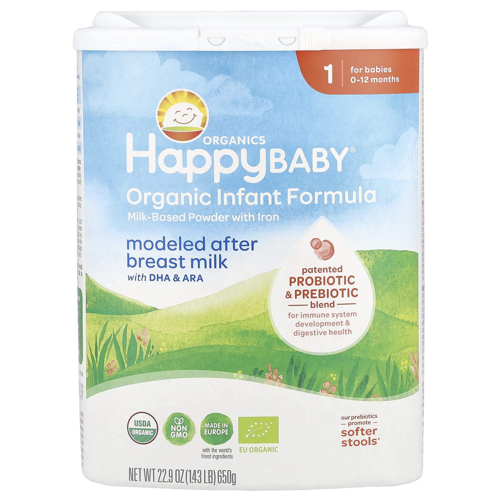Happy Family Organics Органическая смесь для младенцев порошок на молочной основе с железом 012 месяцев 650 г 229 унции 8890₽