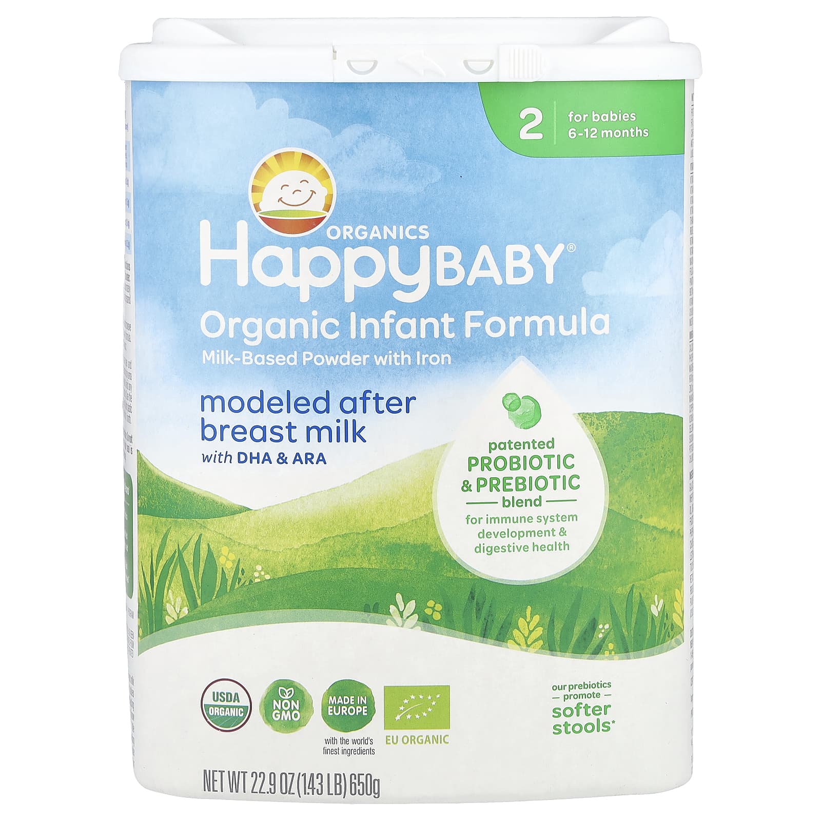 Happy Family Organics Органическая смесь для младенцев порошок на молочной основе с железом для детей от 6 до 12 месяцев 650 г 229 унции 8890₽