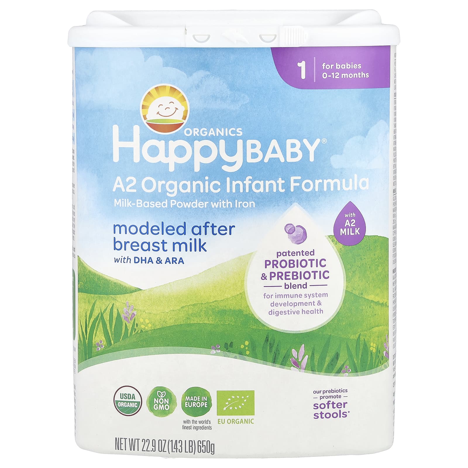 Happy Family Organics Органическая смесь для младенцев A2 порошок на основе молока с железом 012 месяцев 650 г 229 унции 8890₽