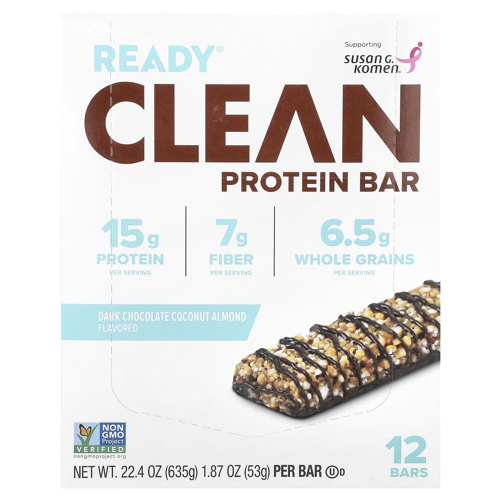 Ready Clean Protein Bar темный шоколад кокос и миндаль 12 батончиков 53 г 187 унции 5090₽
