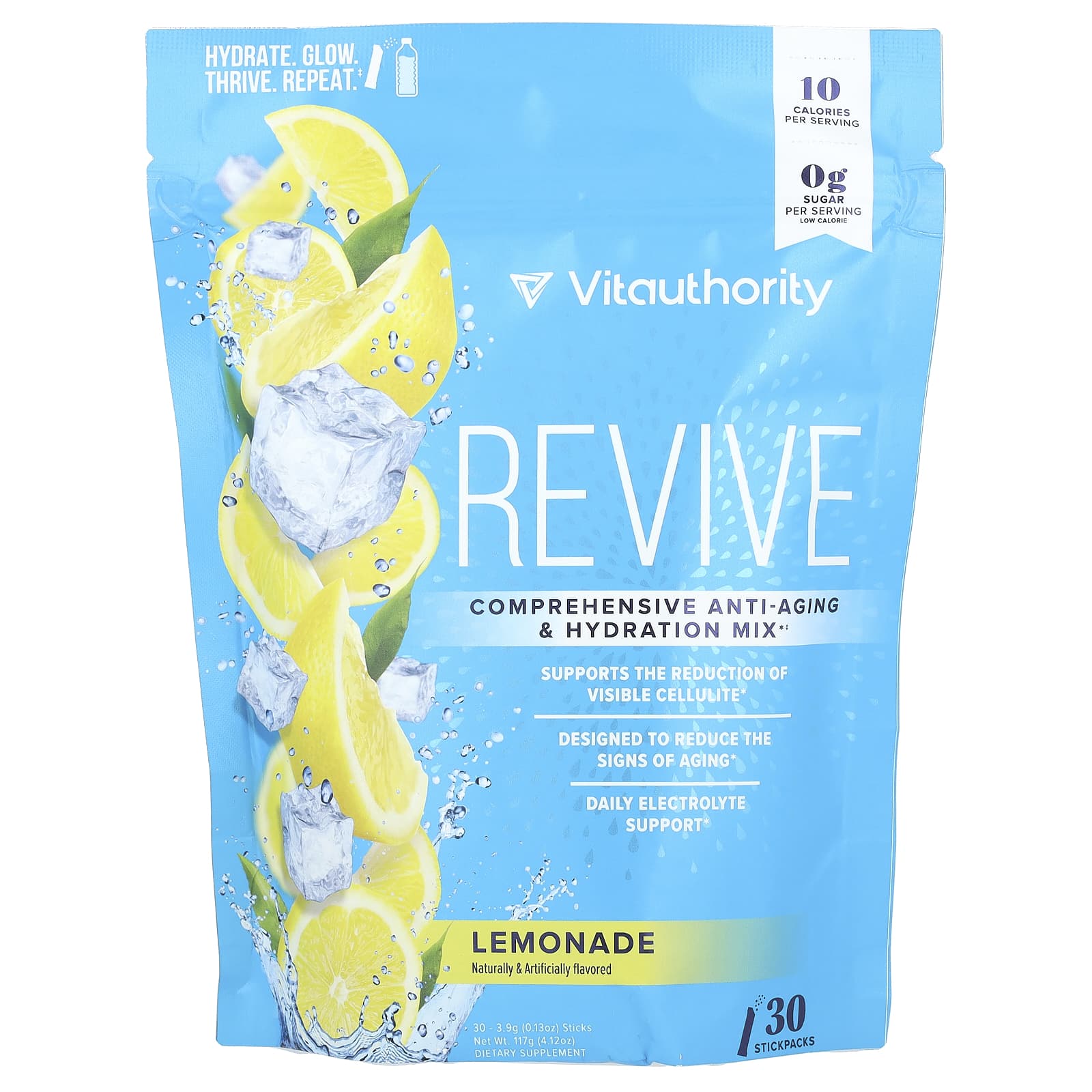 Vitauthority Revive комплексная антивозрастная увлажняющая смесь лимонад 30 стиков по 39 г 013 унции 7090₽