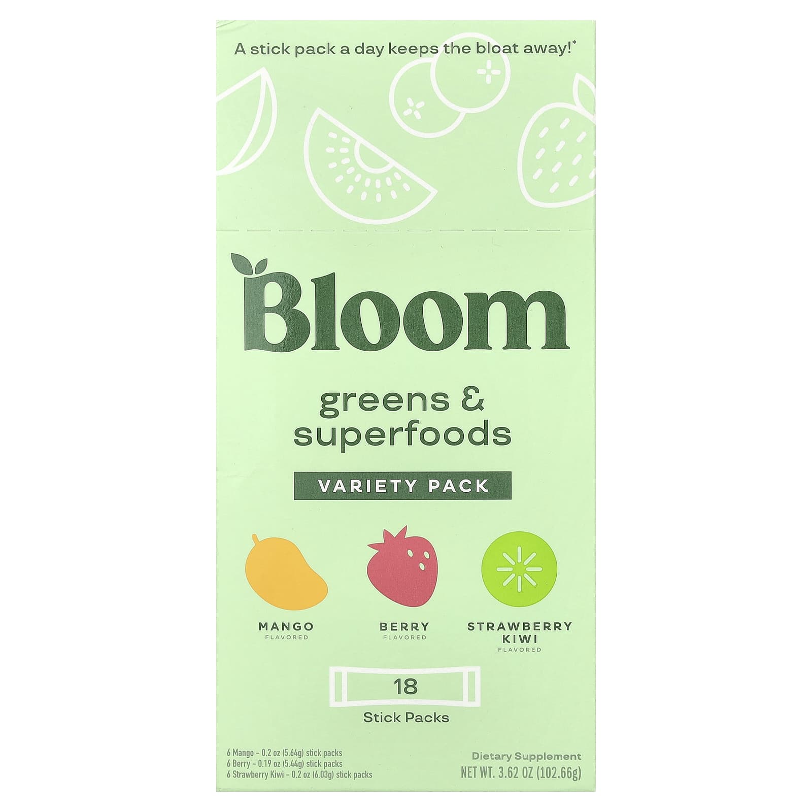 Bloom Greens - Superfoods Variety Pack 18 стиков 10236 г 36 унции 5690₽