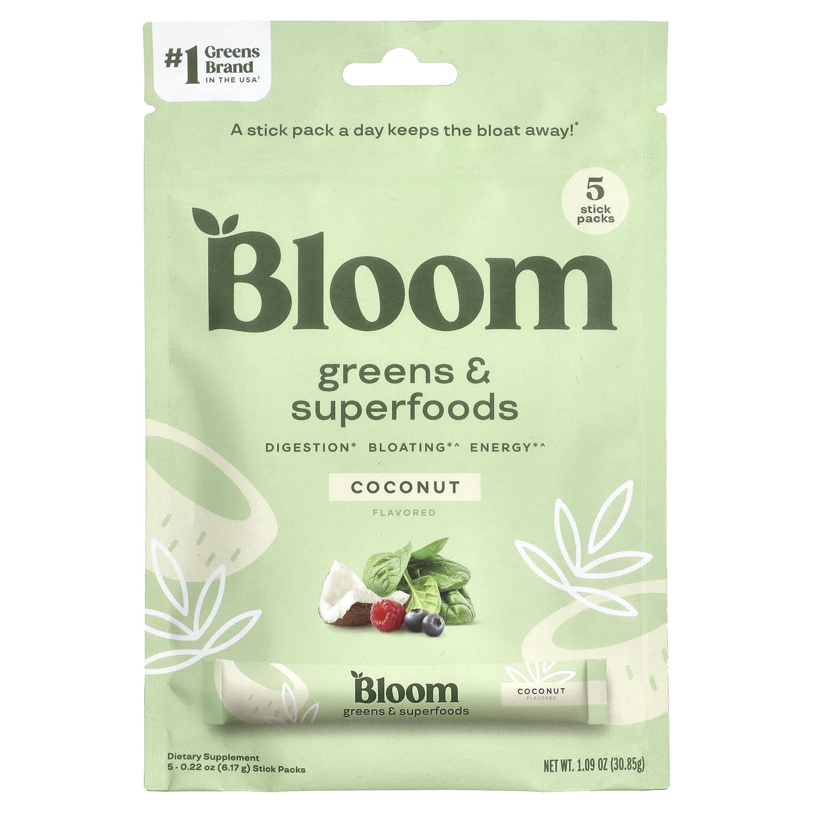 Bloom Greens - Superfoods кокос 5 пакетиков в стиках по 544 г 019 унции 2090₽