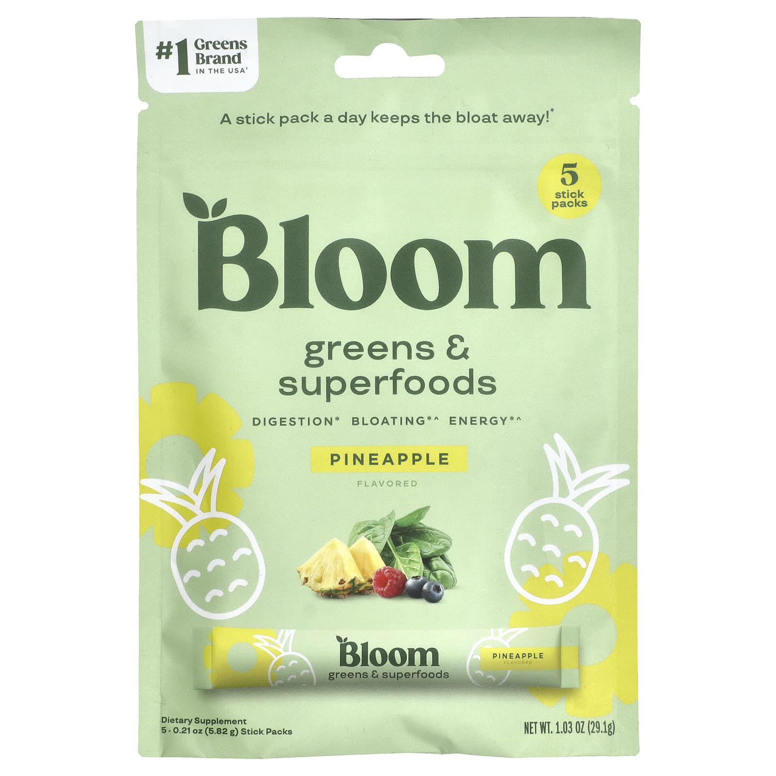 Bloom Greens - Superfoods ананас 5 пакетиков в стиках по 582 г 021 унции 2090₽
