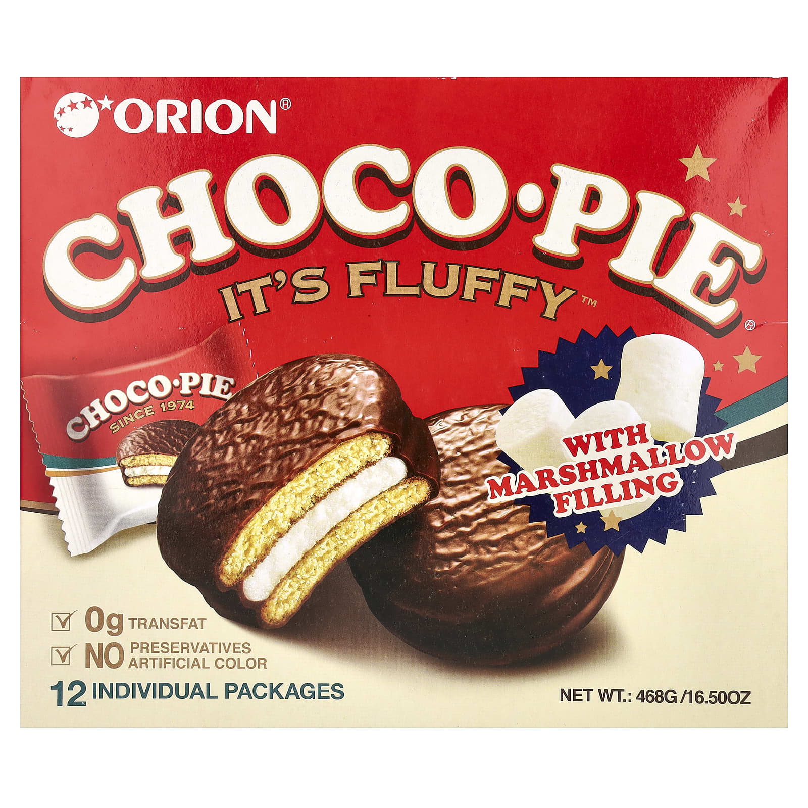 Orion Choco Pie with Marshmallow Filling 12 Individual Packages 165 oz 468 g 1690₽