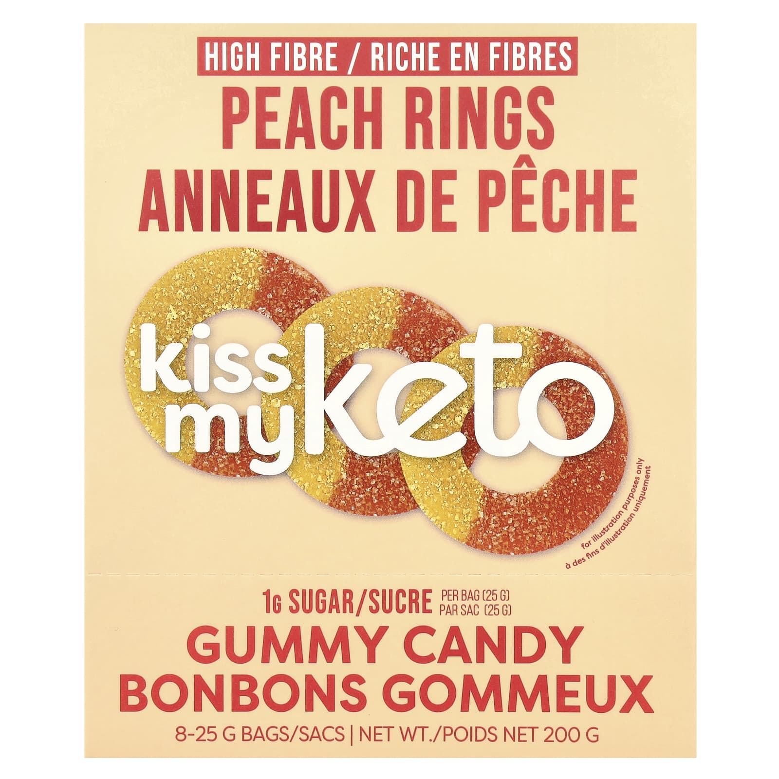 Kiss My Keto Gummy Candy персиковые кольца 8 пакетиков по 25 г 088 унции 4590₽