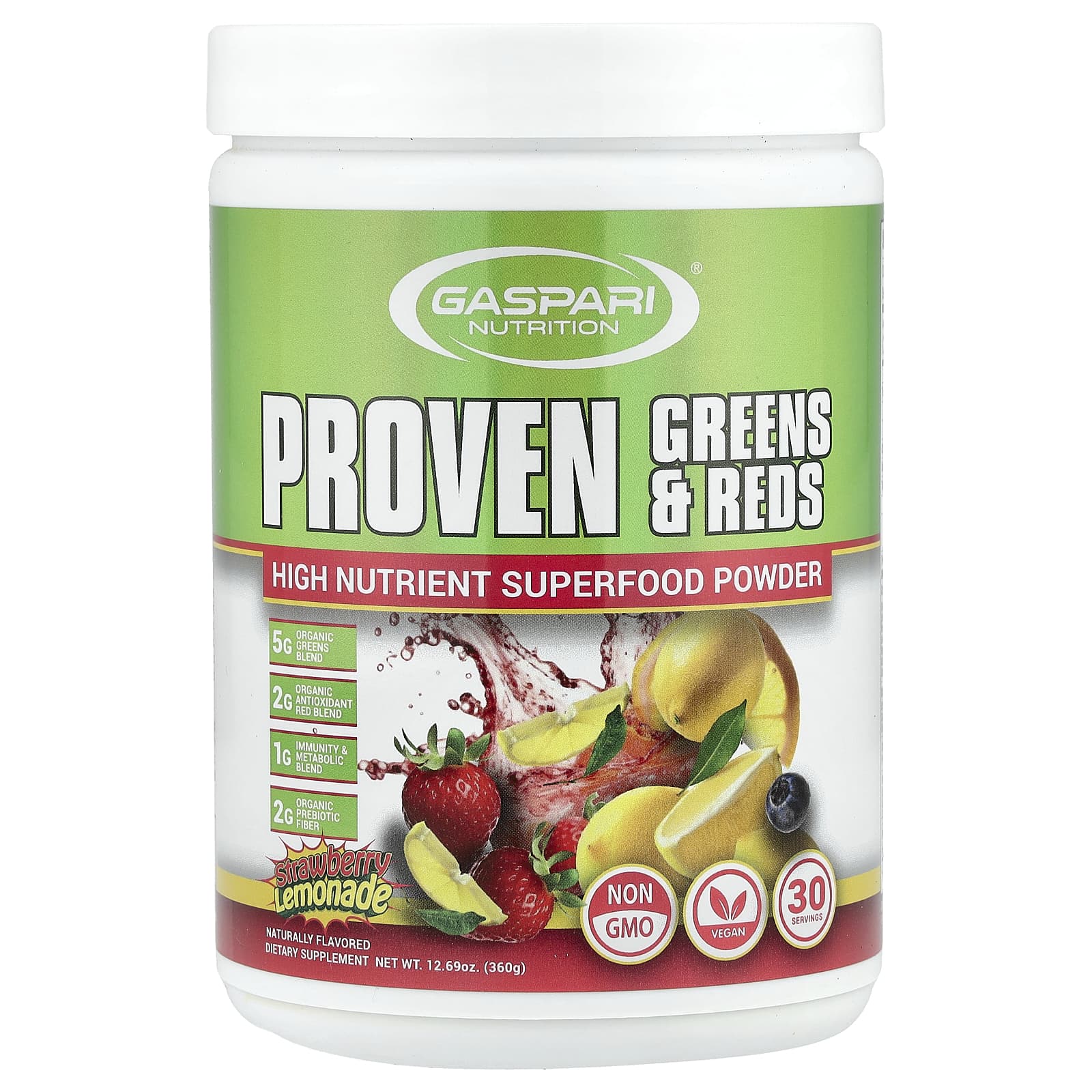 Gaspari Nutrition, Proven Greens - Reds, клубничный лимонад, 360 г (12,69 унции)