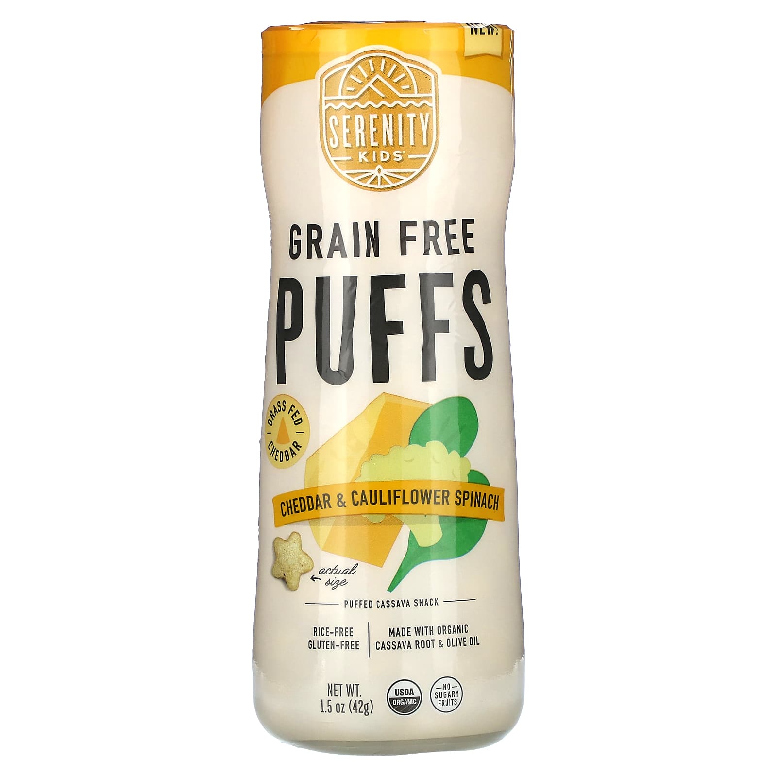 Serenity Kids, беззерновые колечки, чеддер и цветная капуста и шпинат, 42 г (1,5 унции)