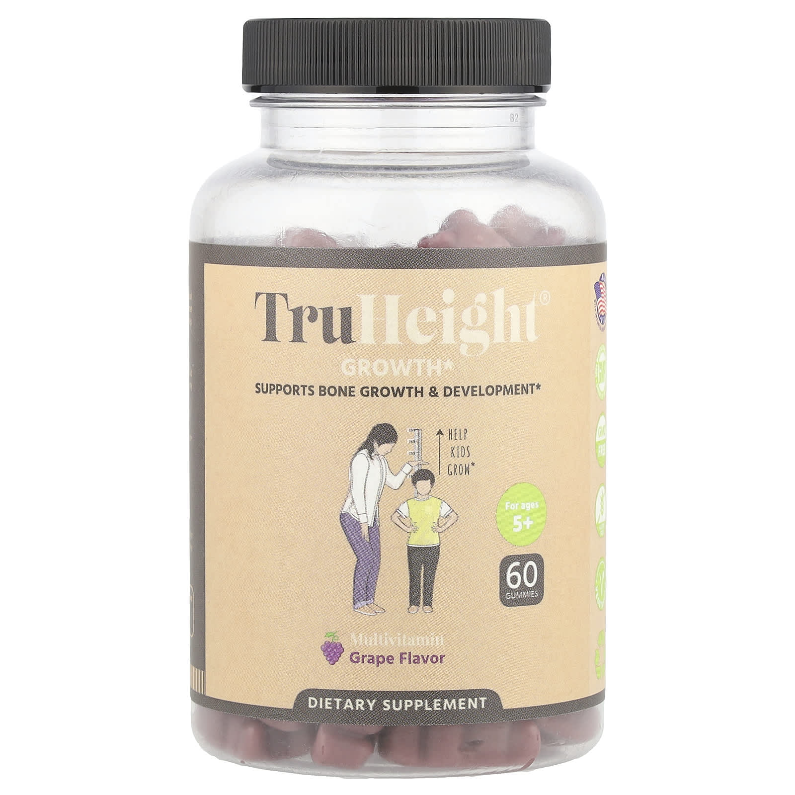 TruHeight Growth Gummies мультивитамины для детей от 5 лет с виноградом 60 жевательных таблеток 8590₽