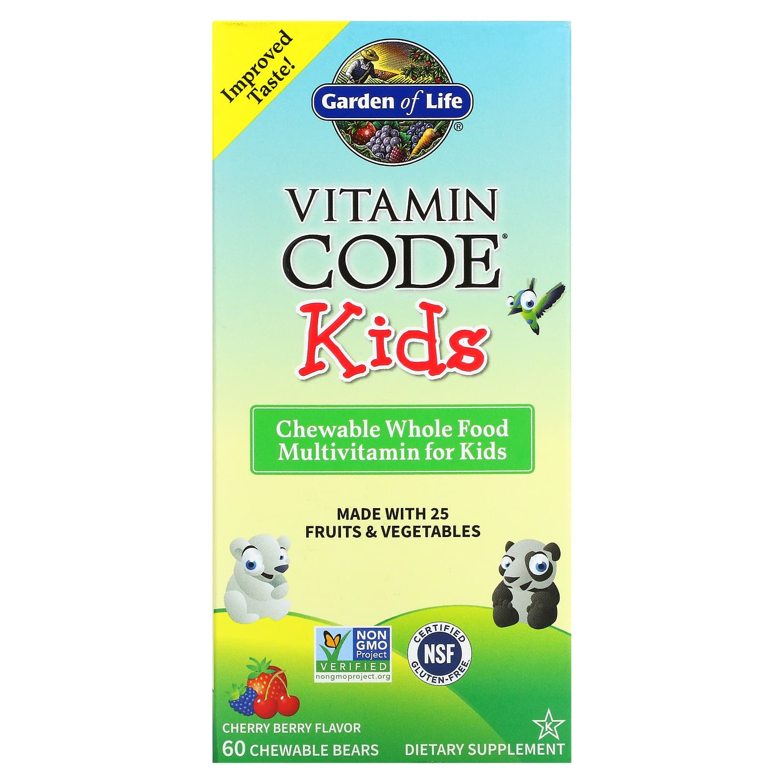 Garden of Life Vitamin Code цельнопищевые мультивитамины для детей вишня 60 жевательных мишек 4390₽