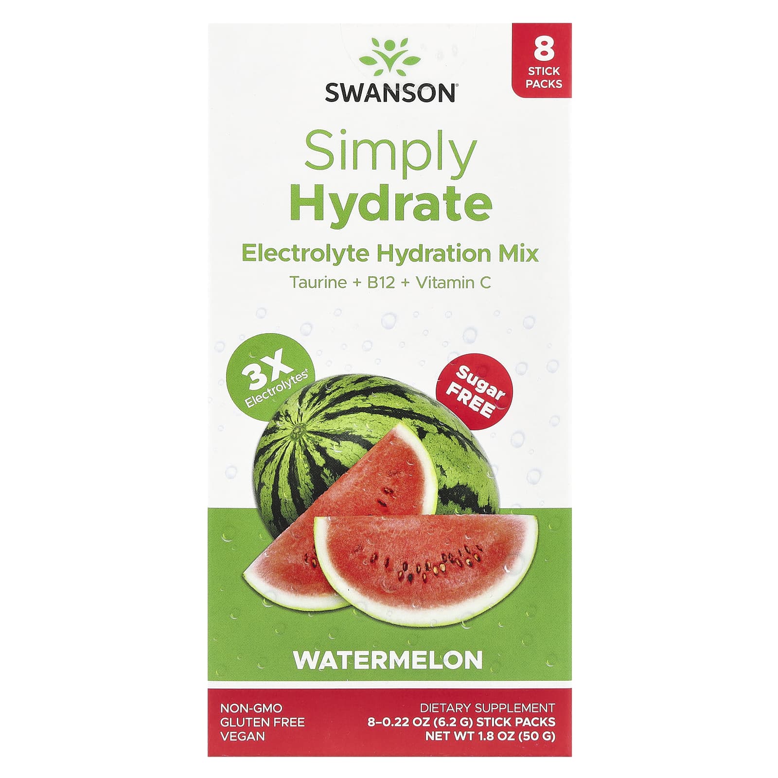 Swanson Simply Hydrate смесь для гидратации электролитов арбуз 8 пакетиков по 62 г 022 унции каждая 2090₽