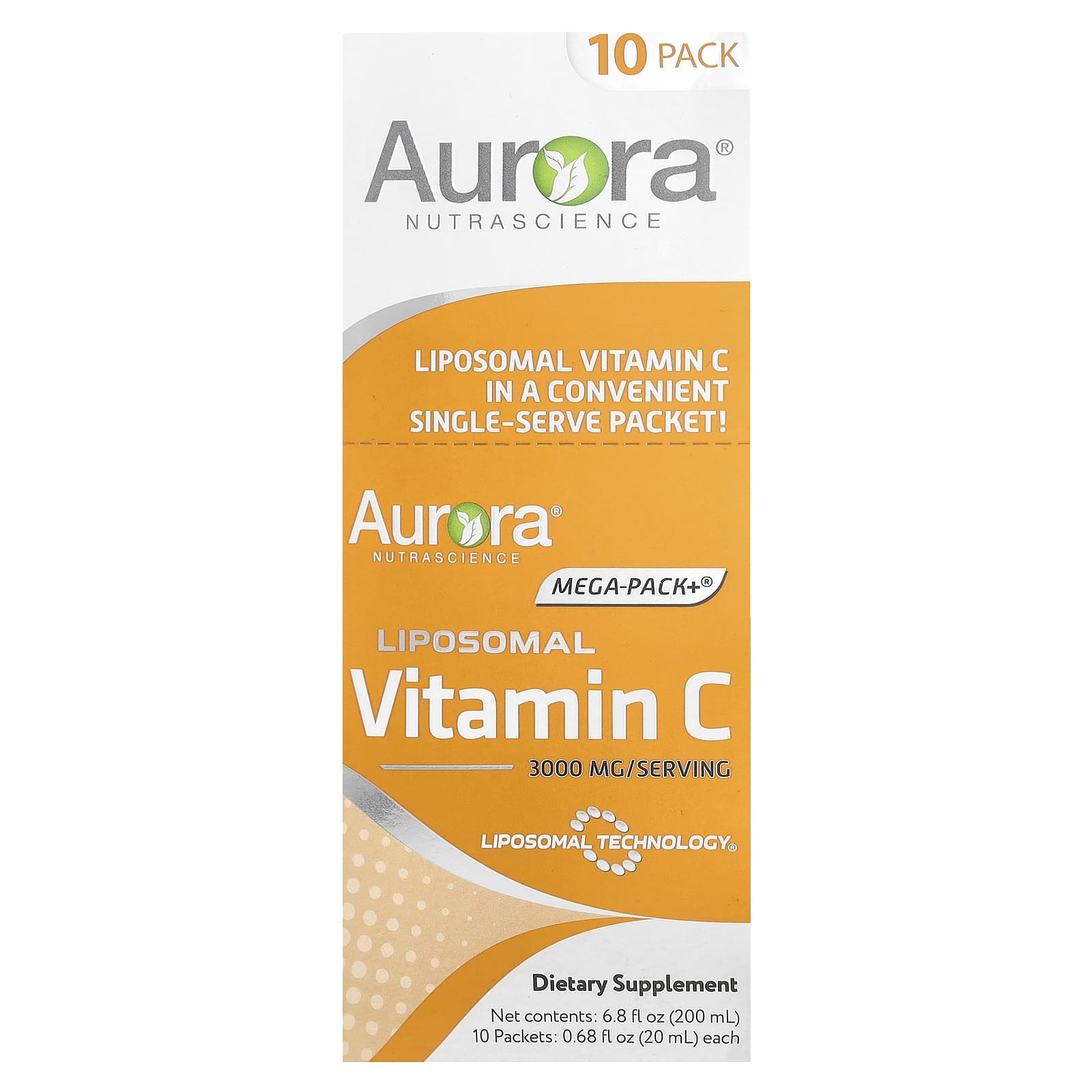 Aurora Nutrascience Mega-Pack липосомальный витамин C 3000 мг 10 пакетиков по 20 мл 068 жидк Унции 3590₽