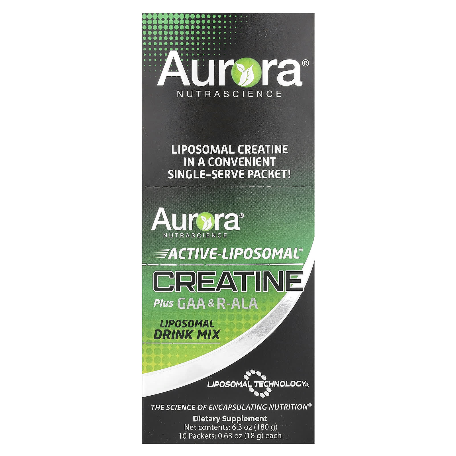 Aurora Nutrascience Active-Liposomal Creatine Plus GAA и R-ALA 10 пакетиков по 18 г 063 унции 5090₽