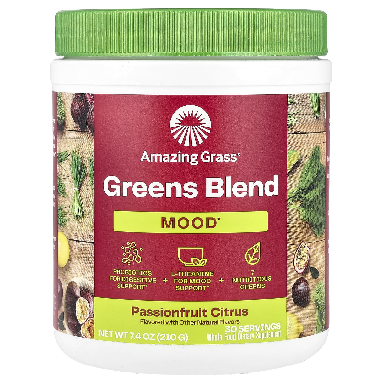 Amazing Grass Greens Blend Mood маракуйя и цитрус 210 г 74 унции 5090₽