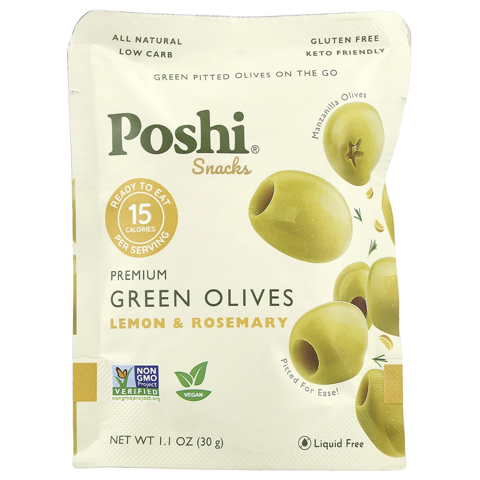 Poshi Snacks зеленые оливки премиального качества лимон и розмарин 30 г 11 унции 1390₽