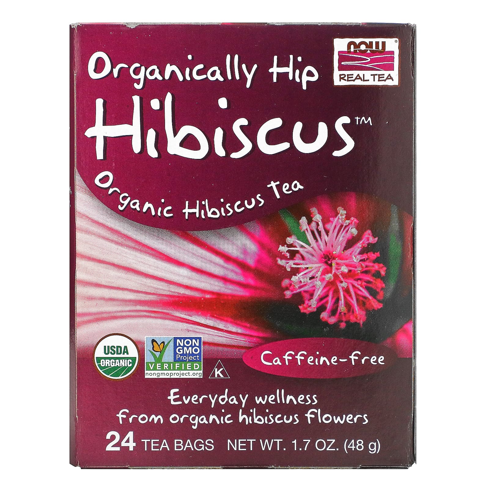 NOW Foods Real Tea Organically Hip Hibiscus Tea чай каркаде без кофеина 24 чайных пакетика 48 г 17 жидк унции 1790₽