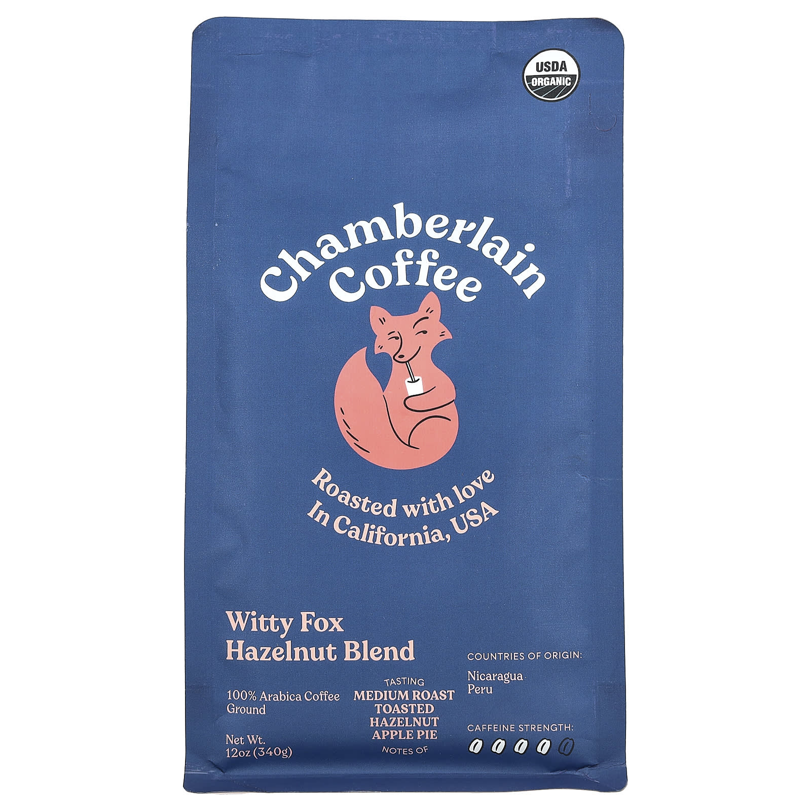 Chamberlain Coffee, Смесь с фундуком Witty Fox, молотая, средней обжарки, 340 г (12 унций)