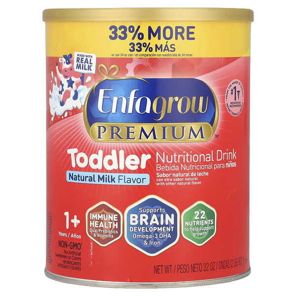 Enfamil, Enfagrow Premium ™, пищевой напиток для малышей, для детей от 1 года, натуральное молоко, 907 г (2 фунта)