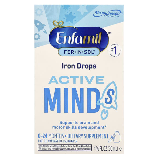 Enfamil, Fer-In-Sol®, железные капли, для активного ума, от 0 до 24 месяцев, 50 мл (1 2/3 жидк. унц.)