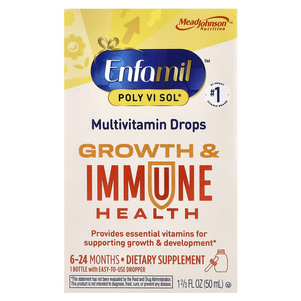 Enfamil, Poly Vi Sol®, мультивитаминные капли для роста и укрепления иммунитета, от 6 до 24 месяцев, 50 мл (1 2/3 жидк. унц.)