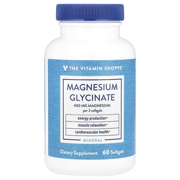 The Vitamin Shoppe, Глицинат магния, 400 мг, 60 мягких таблеток (200 мг в 1 капсуле)
