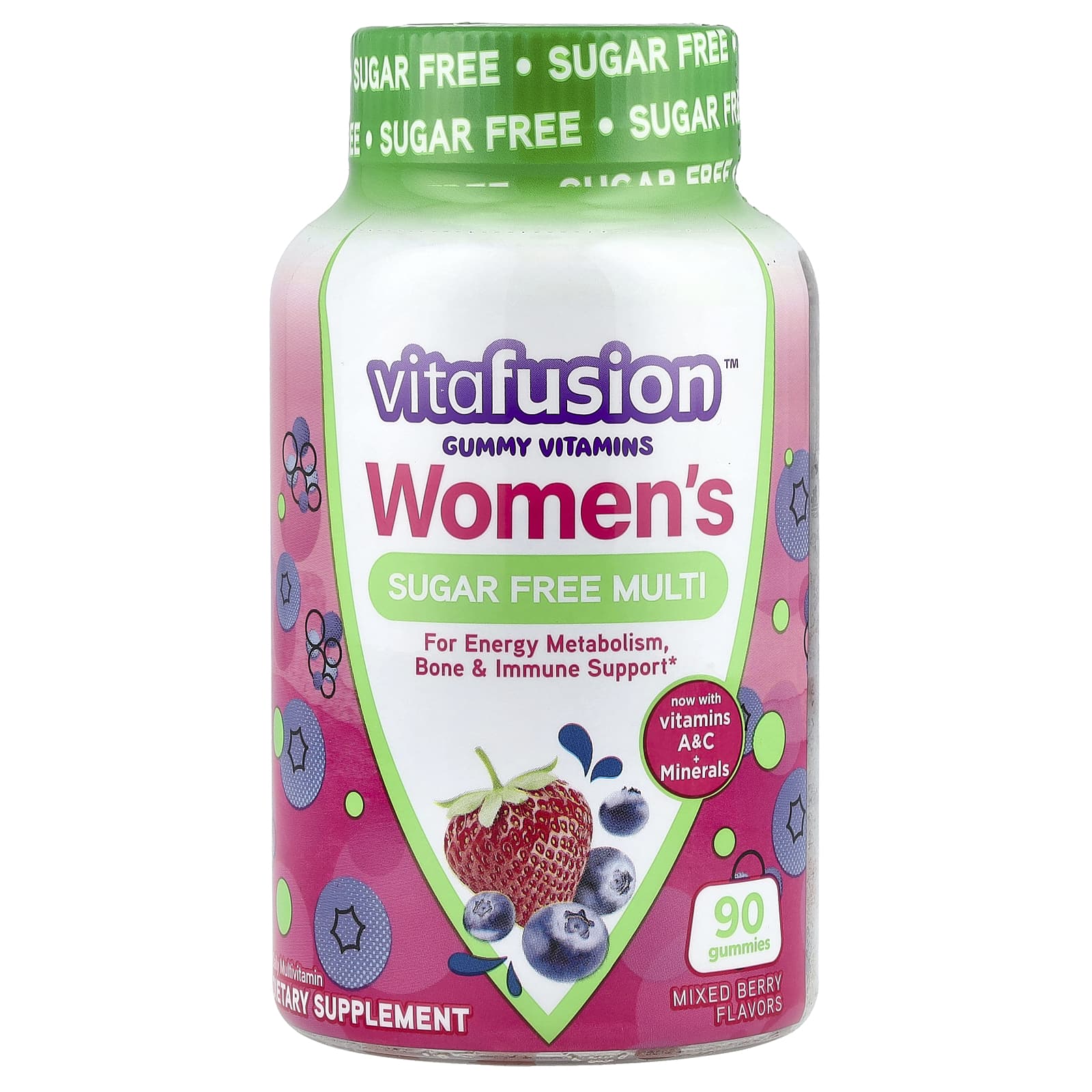VitaFusion, Мультивитамины для женщин, без сахара, ягодное ассорти, 90 жевательных таблеток
