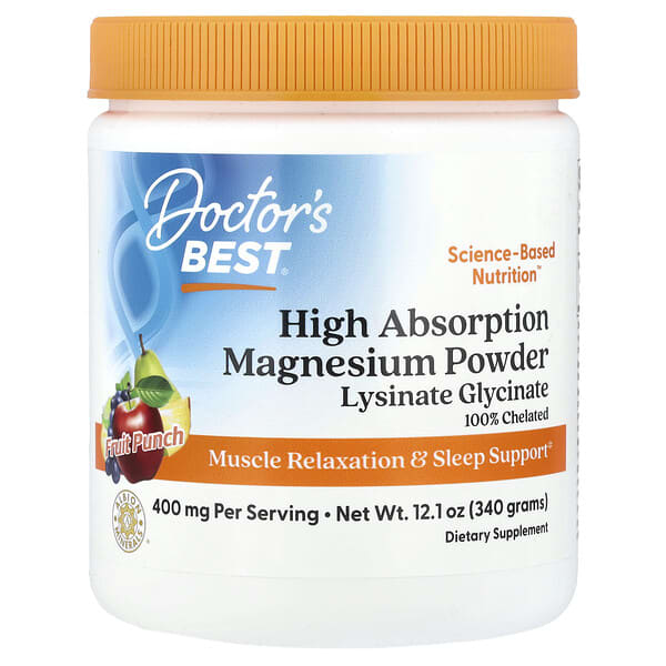 Doctor's Best, Порошок магния с высокой абсорбцией, фруктовый пунш, 340 г (12,1 унции)