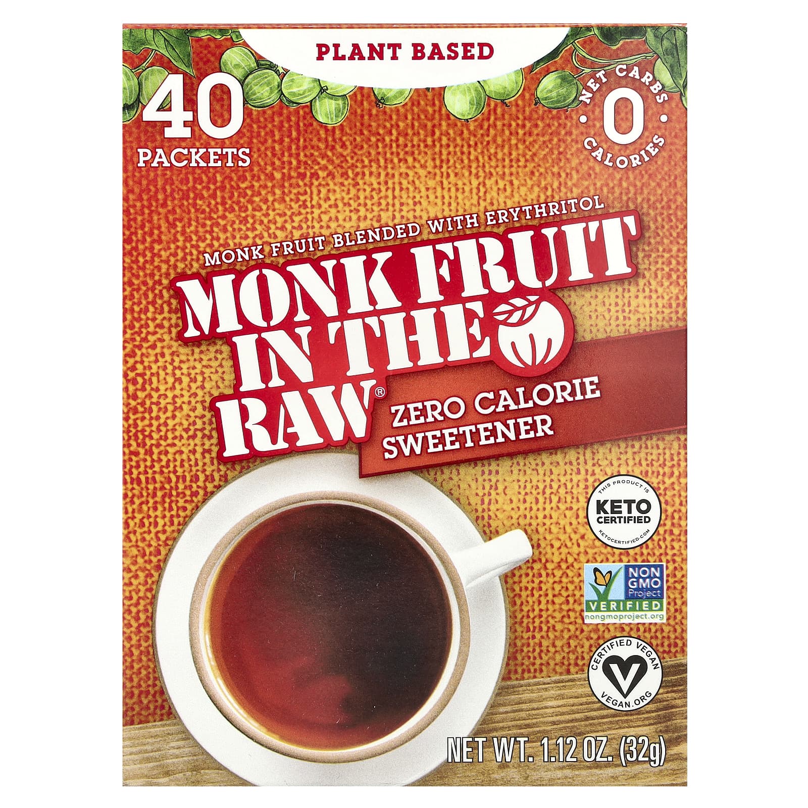 In the Raw Monk Fruit In The Raw нулевой подсластитель 40 пакетиков 32 г 112 унции 1490₽