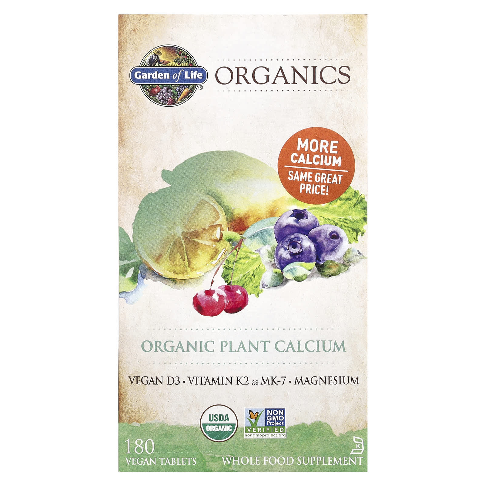 Garden of Life KIND Organics органический растительный кальций 180 веганских таблеток 9590₽