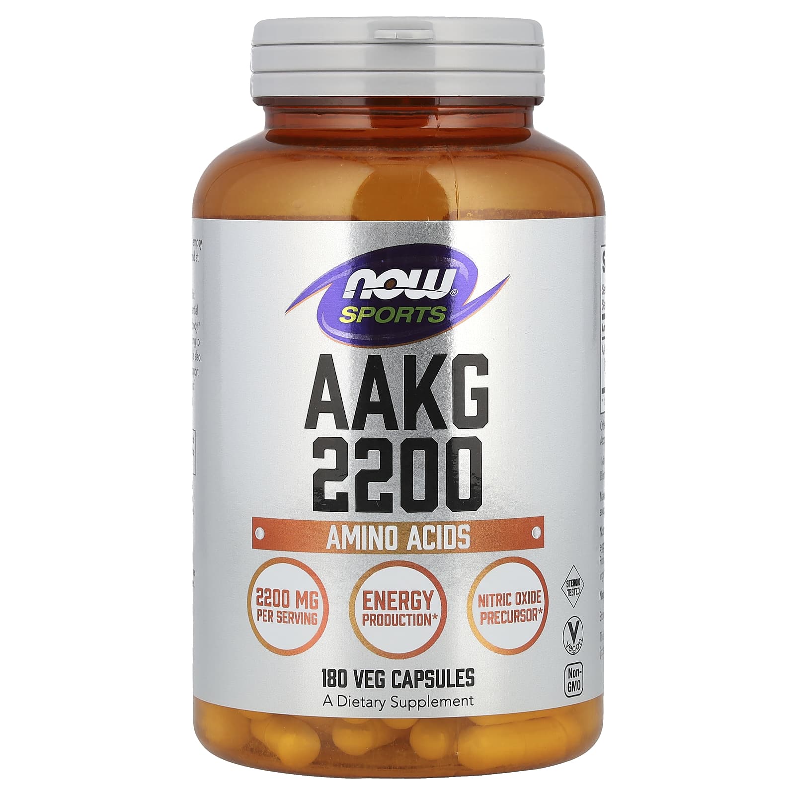 NOW Foods AAKG 2200 2200 мг 180 растительных капсул 550 мг на капсулу 4690₽
