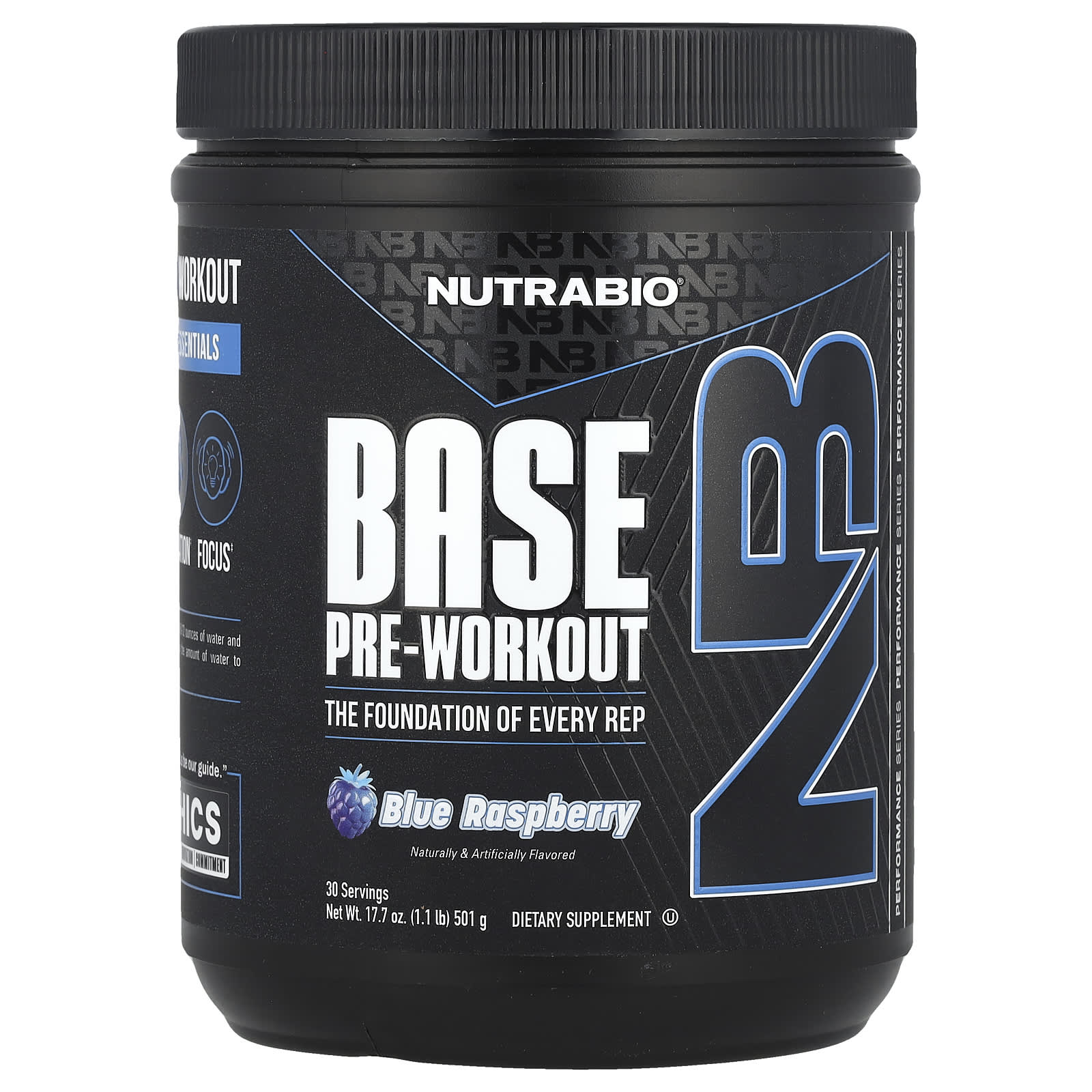 NutraBio Base Pre-Workout голубая малина 501 г 177 унции 5690₽