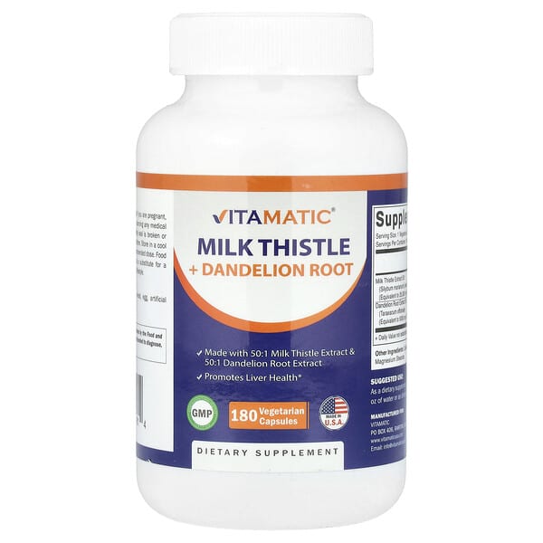 Vitamatic, Расторопша + корень одуванчика, 180 вегетарианских капсул