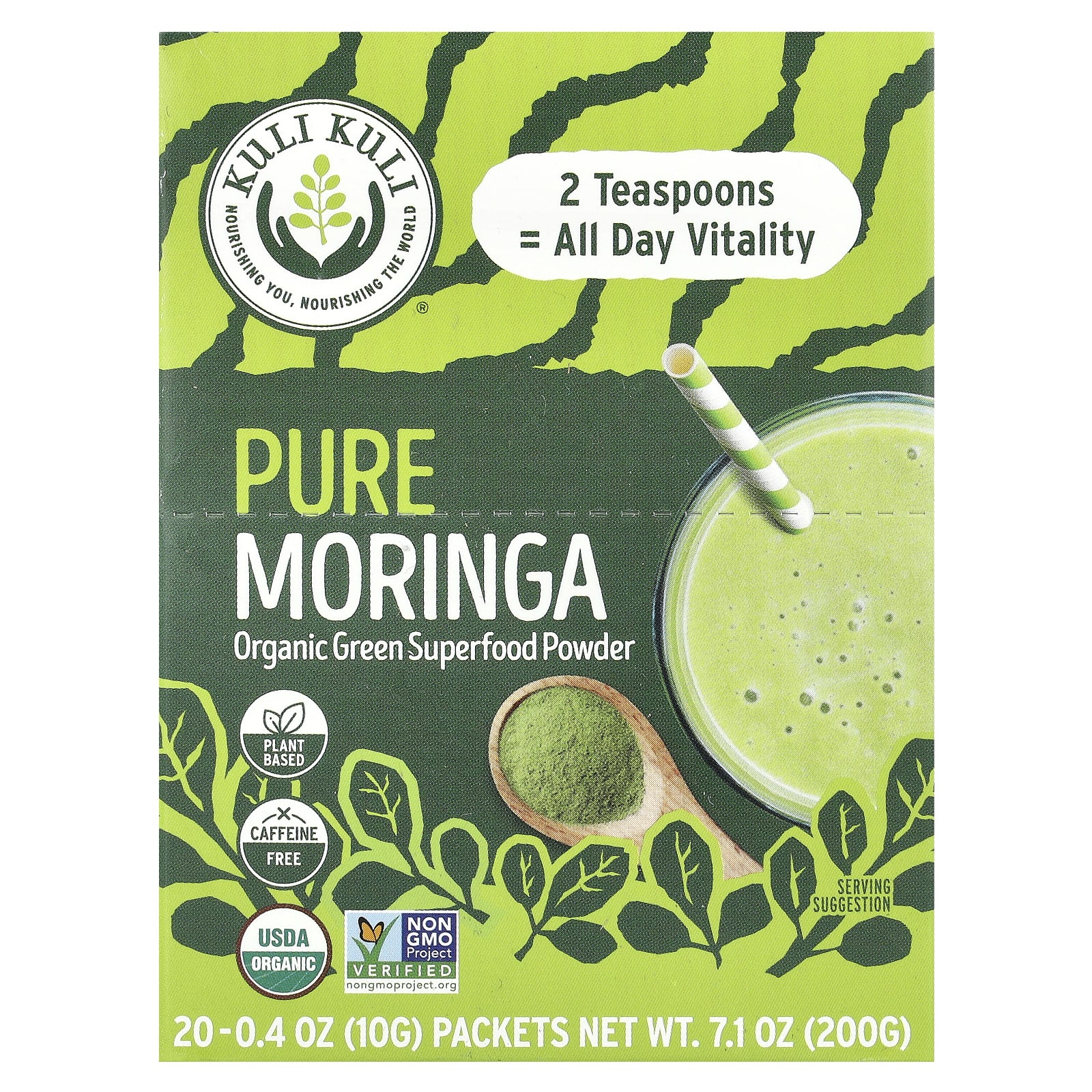 Kuli Kuli, Pure Moringa, без кофеина, 20 пакетиков по 10 г (0,4 унции)