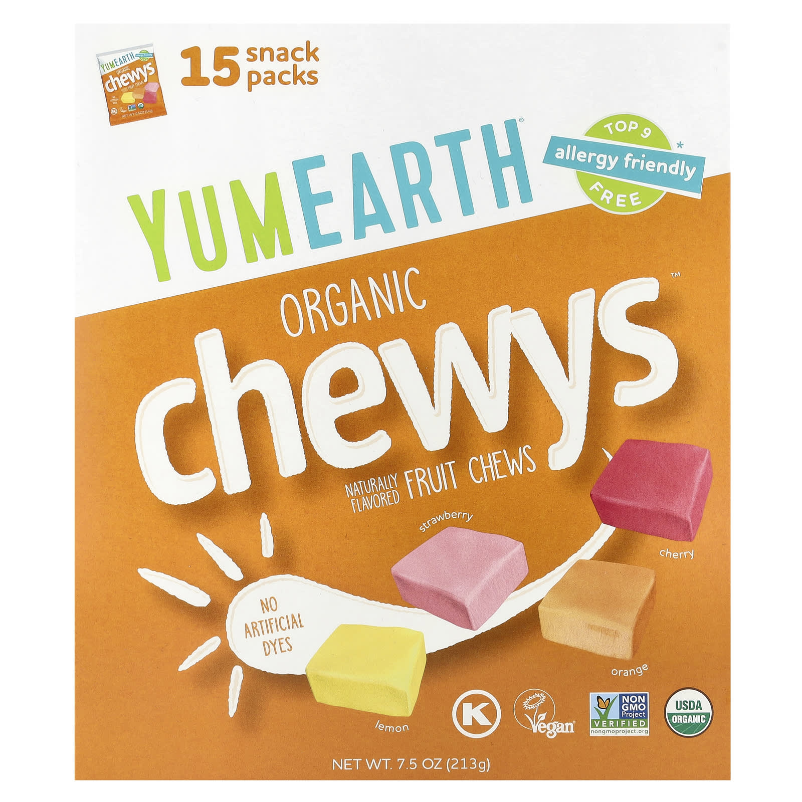 YumEarth Organic Chewys фруктовые жевательные таблетки 15 пакетиков для снеков 14 г 05 унции 2190₽