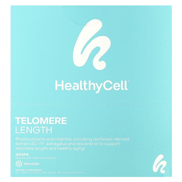 HealthyCell, Telomere Length, виноград, пакетики из 30 гелей по 25 мл (0,84 жидк. Унции)