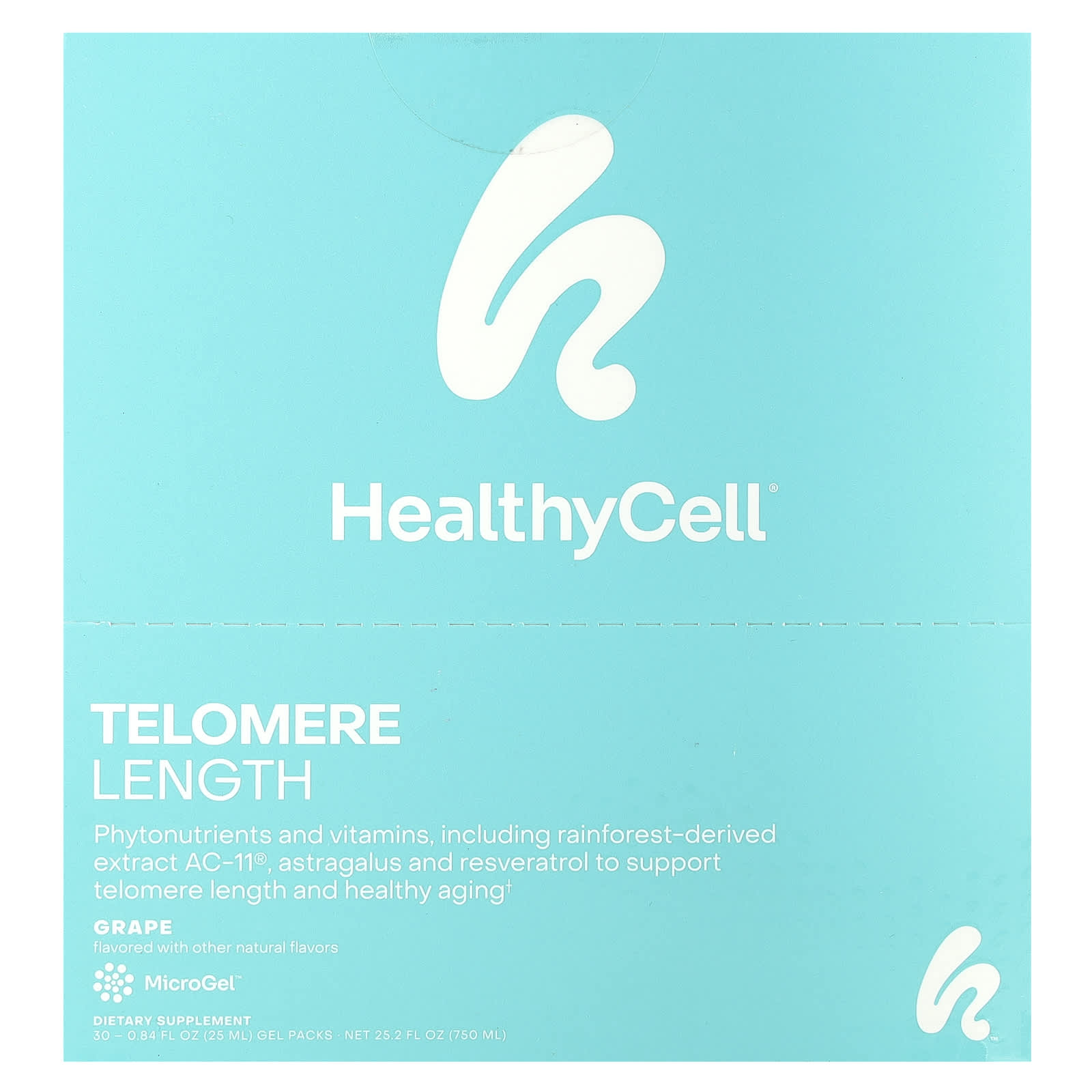 HealthyCell, Telomere Length, виноград, пакетики из 30 гелей по 25 мл (0,84 жидк. Унции)