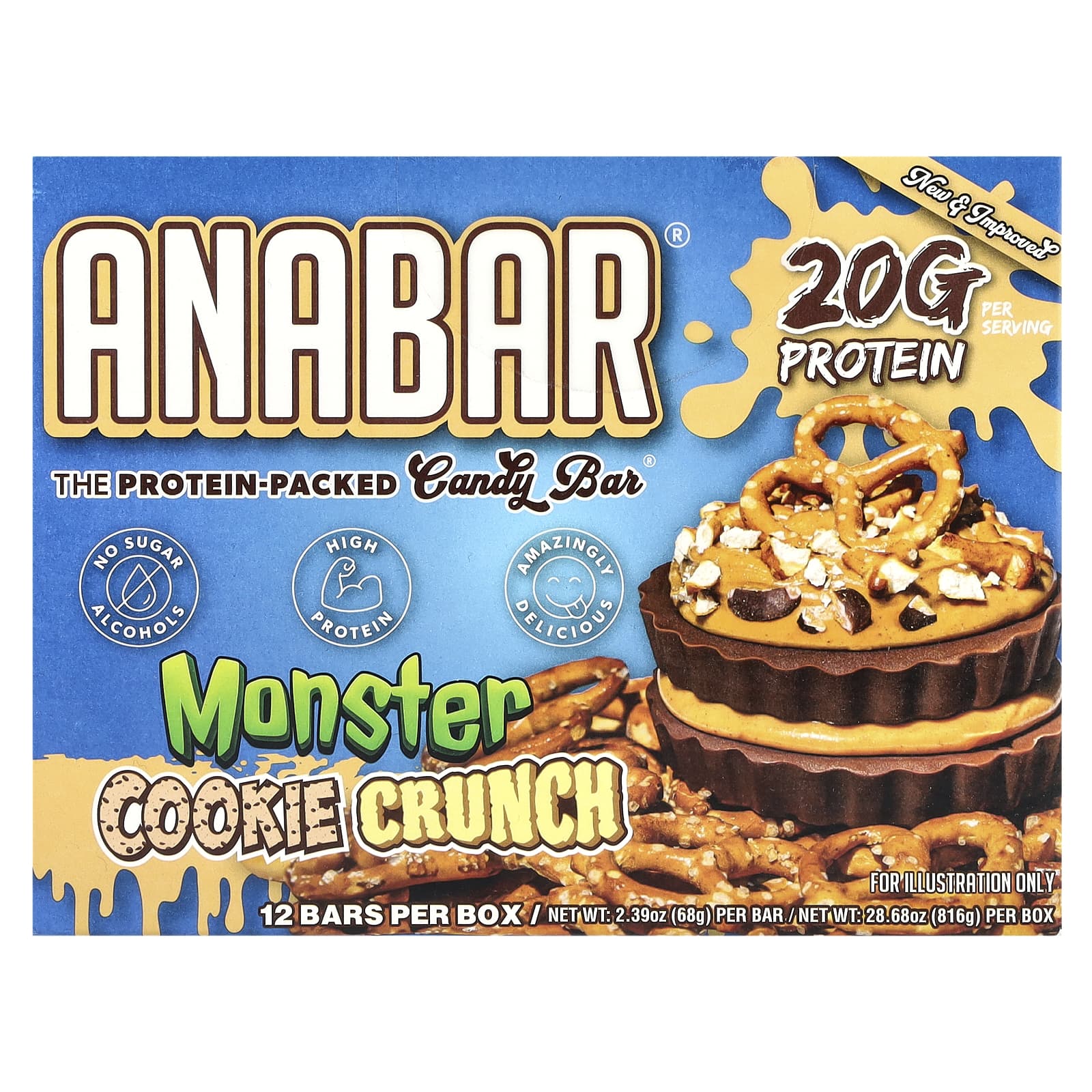The Anabar The Protein-Packed Candy Bar Monster Cookie Crunch 12 батончиков по 68 г 239 унции 6690₽