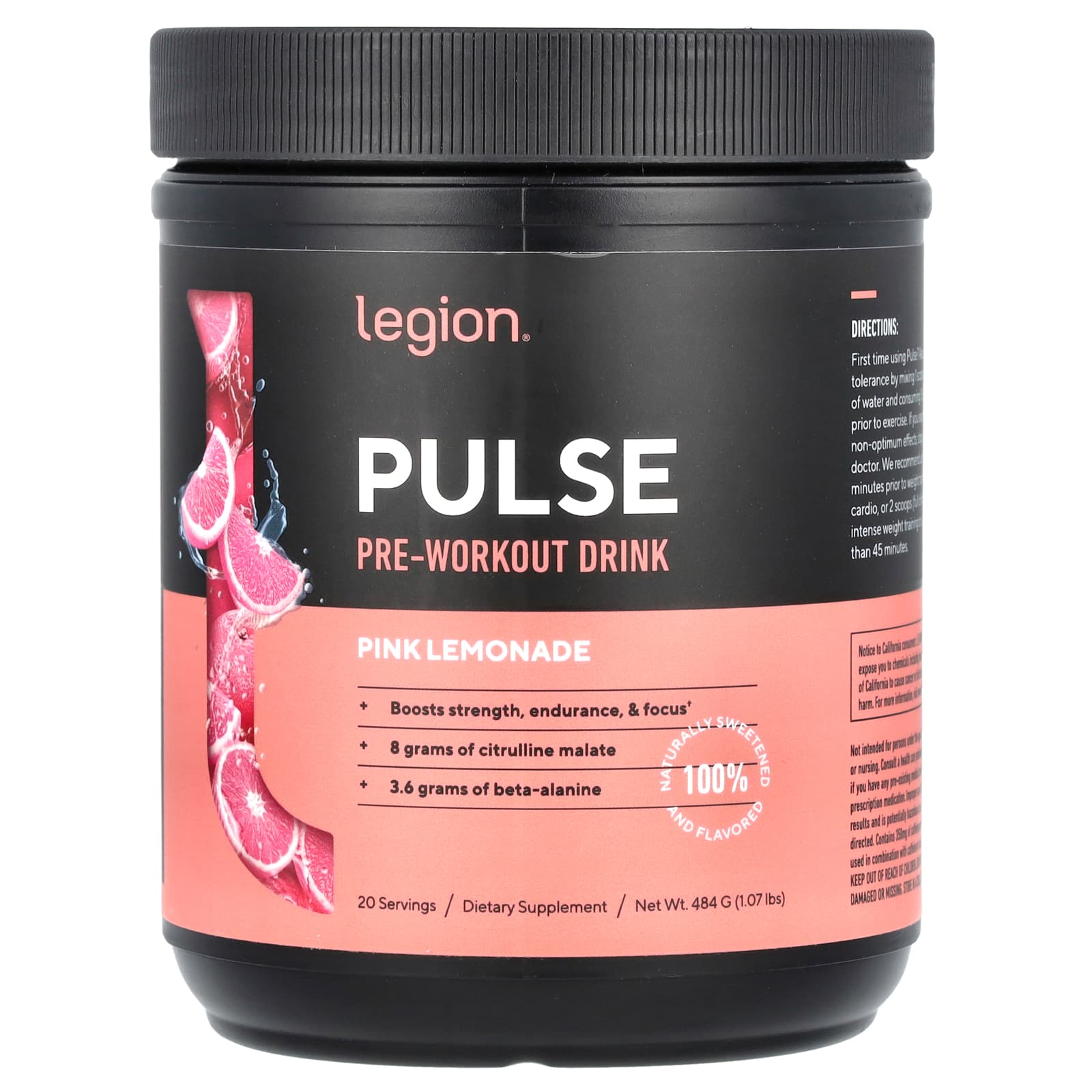 Legion Athletics Pulse предтренировочный напиток розовый лимонад 484 г 107 фунта 7590₽