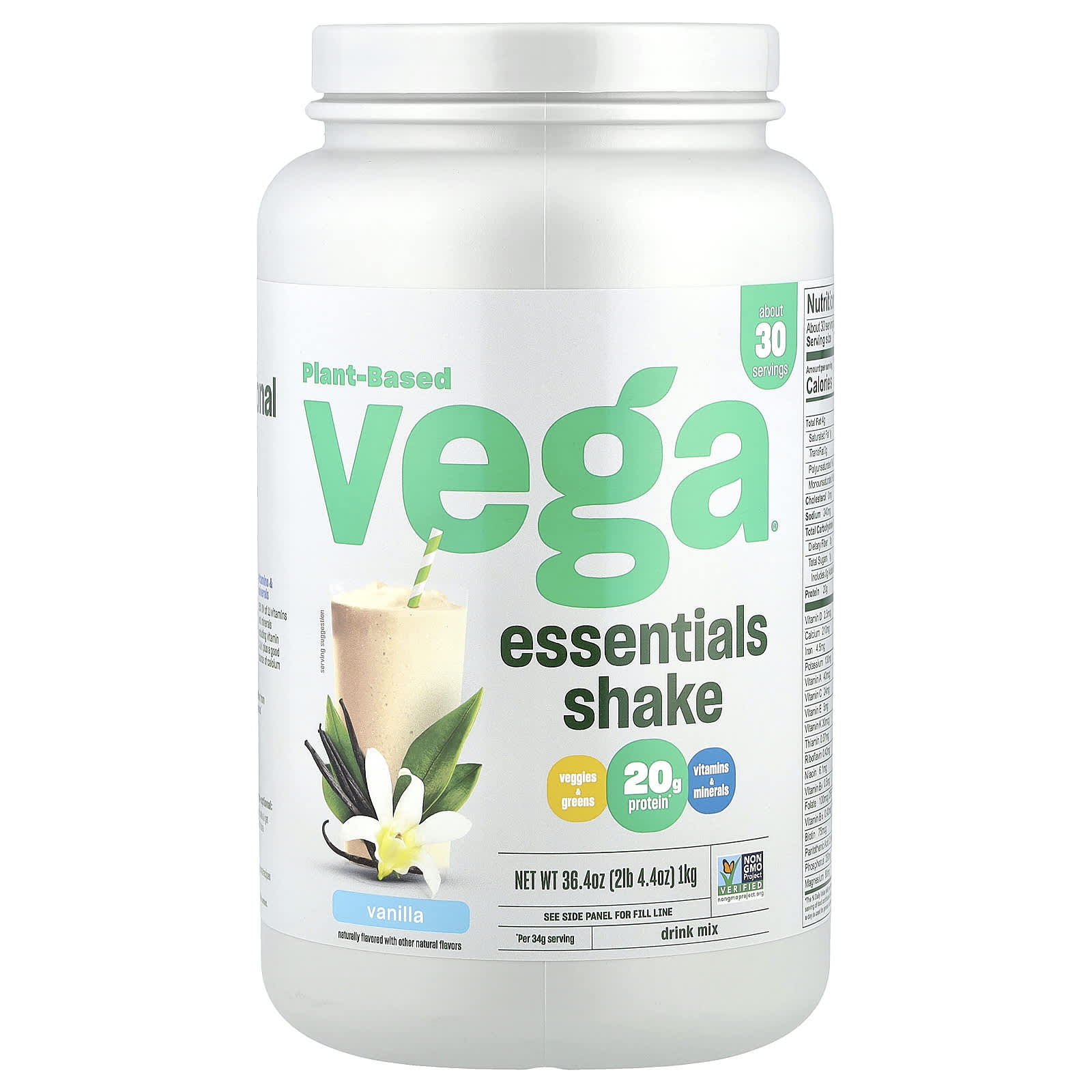 Vega Растительный коктейль Essentials ваниль 1 кг 2 фунта 44 унции 10290₽