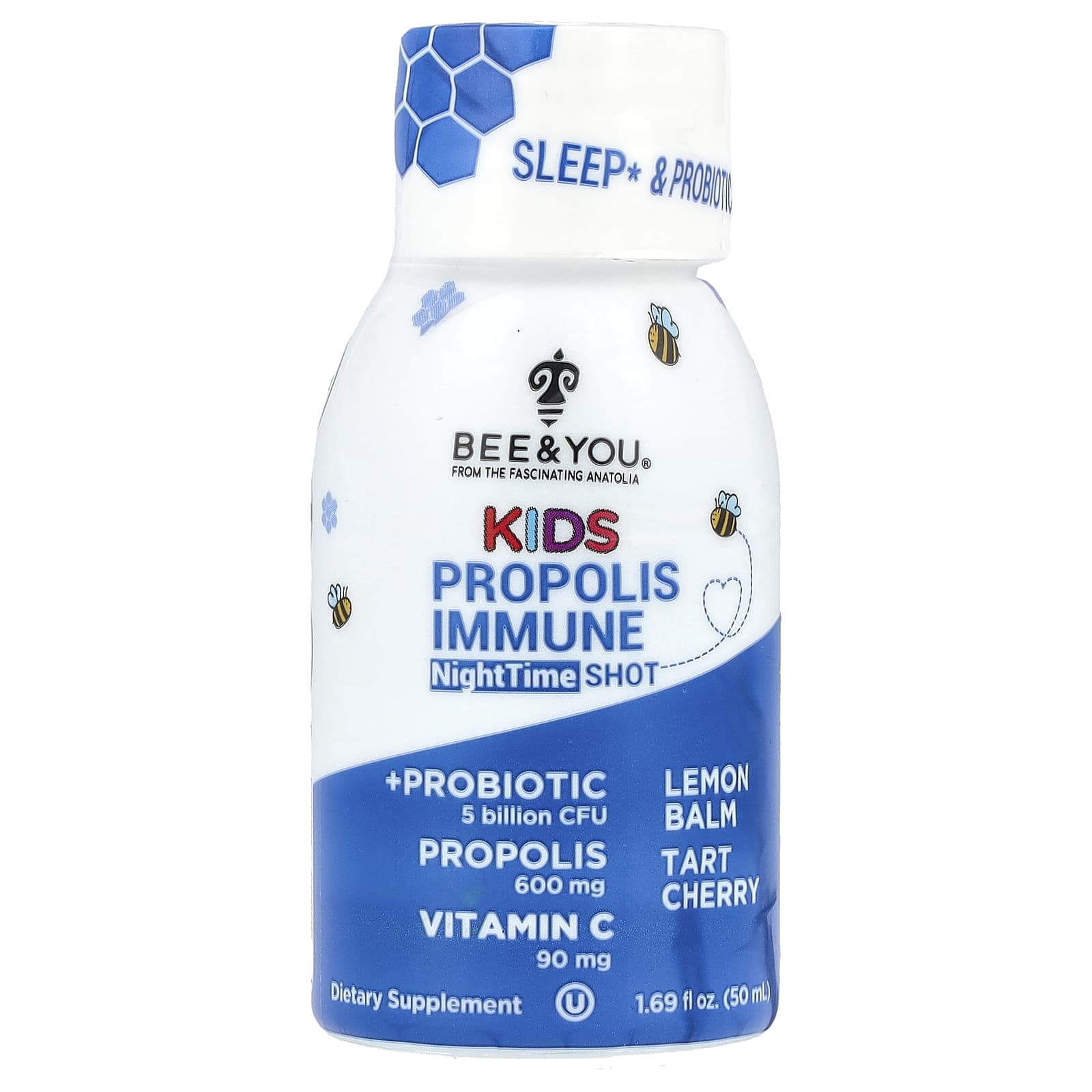 Bee - You, Kids Propolis Immune NightTime Shot, мелисса, вишня, 50 мл (1,69 жидк. Унции)