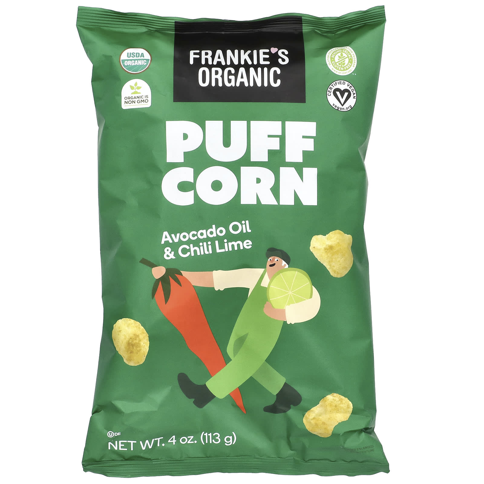 Frankies Organic Puff Corn масло авокадо и лайм чили 113 г 4 унции 1590₽