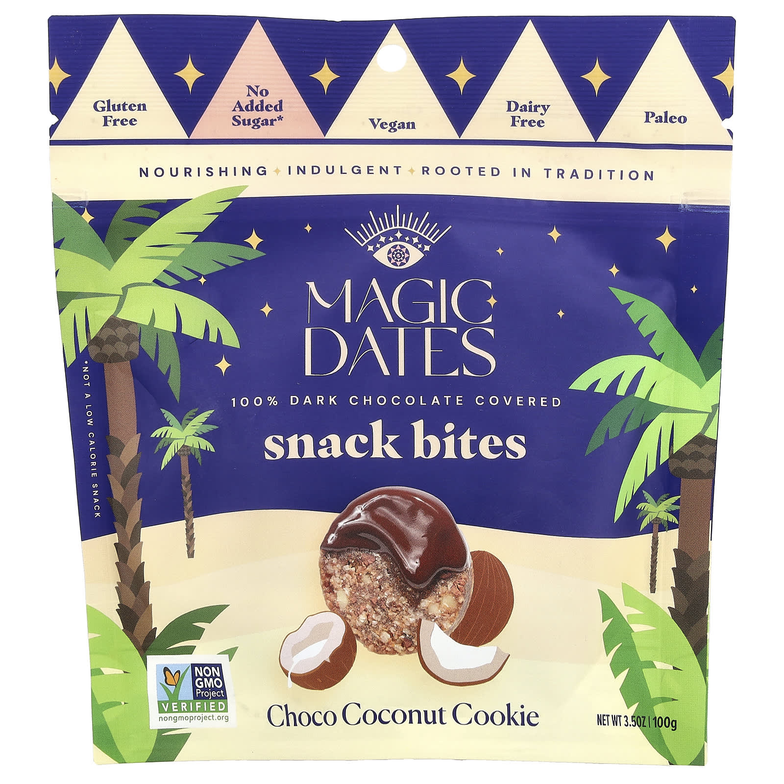 MAGICDATES Snack Bites покрытый 100 темным шоколадом шоколадное и кокосовое печенье 100 г 35 унции 1690₽