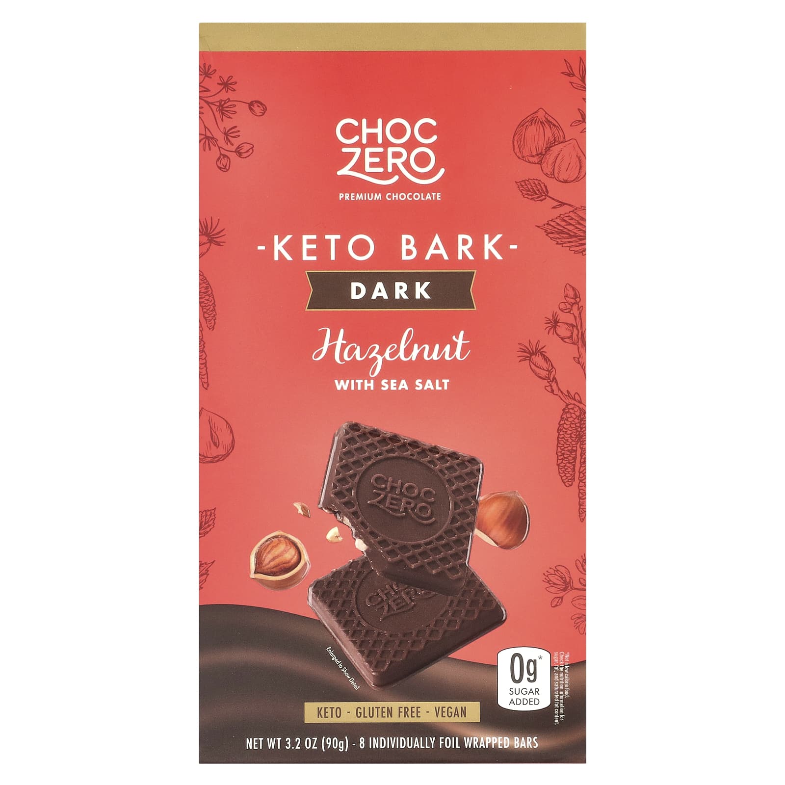 ChocZero Keto Bark темный шоколад фундук с морской солью 8 батончиков 90 г 32 унции 1590₽